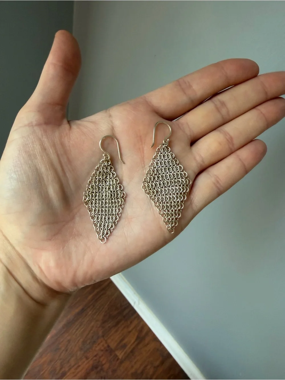 Silver Chainmail Diamond Drop Earrings - Elegant Women’s Jewelry